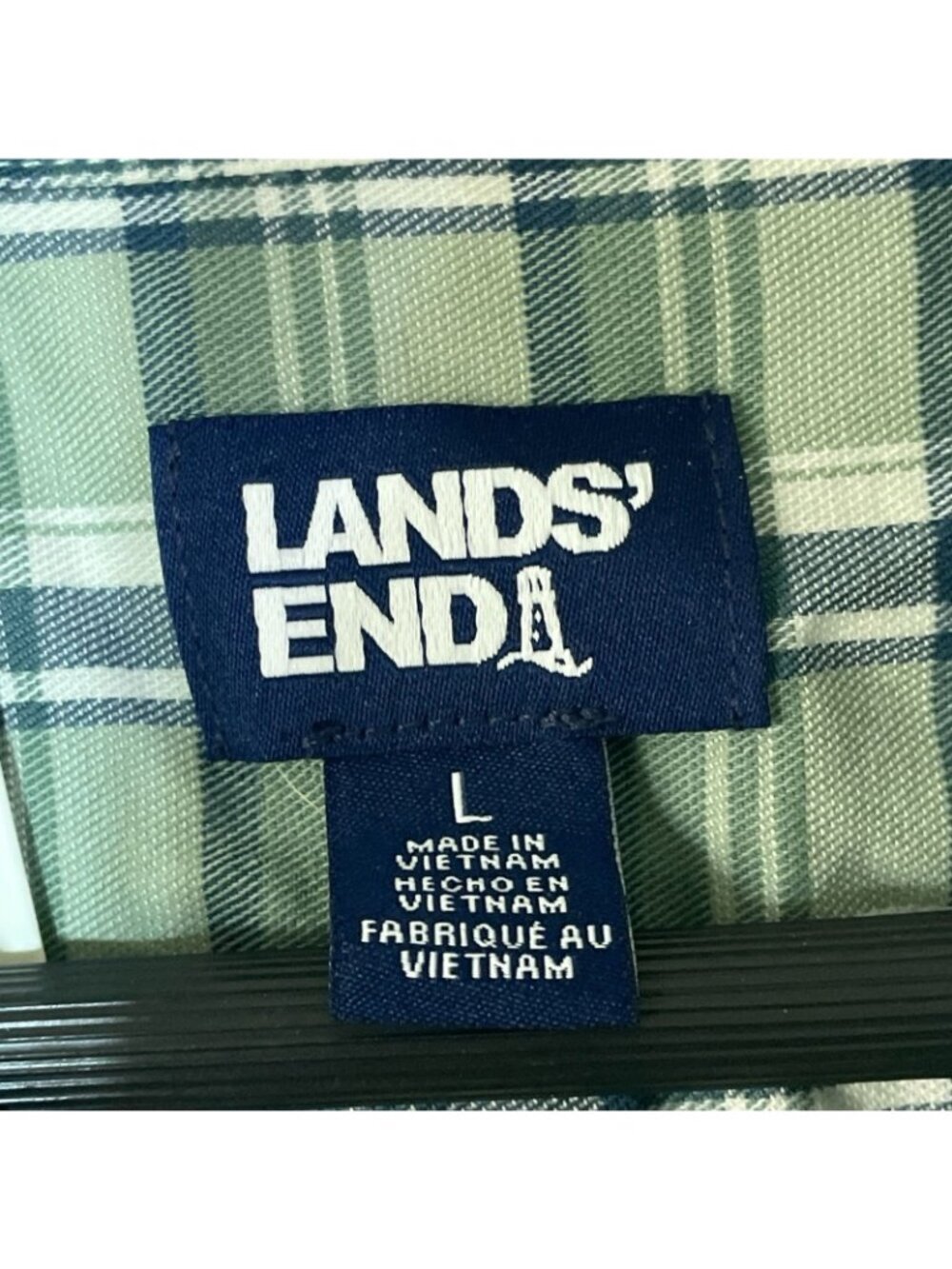 NWT Lands' End Mens L Green Plaid Button-Down Shirt - Picture 5 of 9